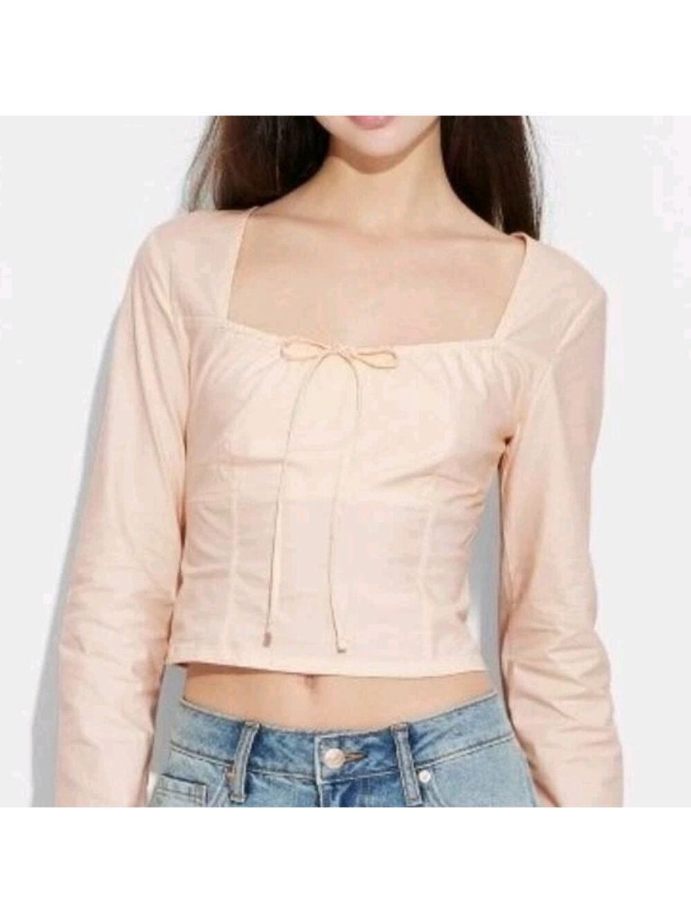 Wild Fable Long Sleeve Cotton Milkmaid Top Coral Pink